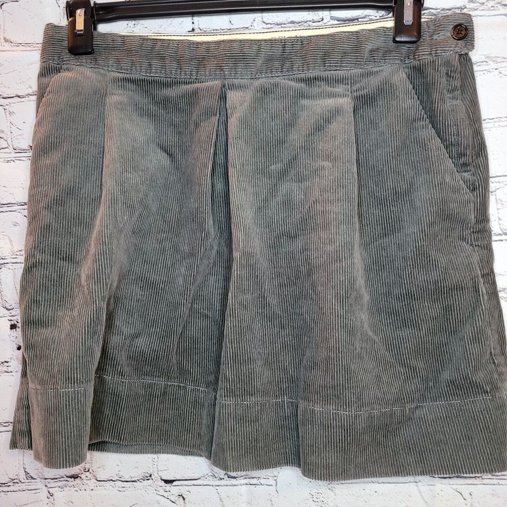 Lands End Canvas Skirt Womens 8 Green Excellent Corduroy‎ Pleated Mini Pocket